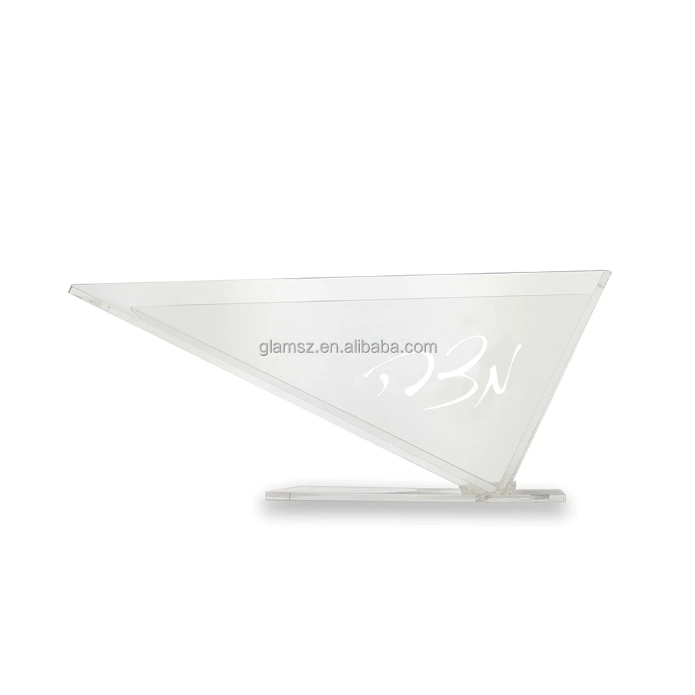Passover Gelatin matzah holder with silver swirled text Transparent triangular box
