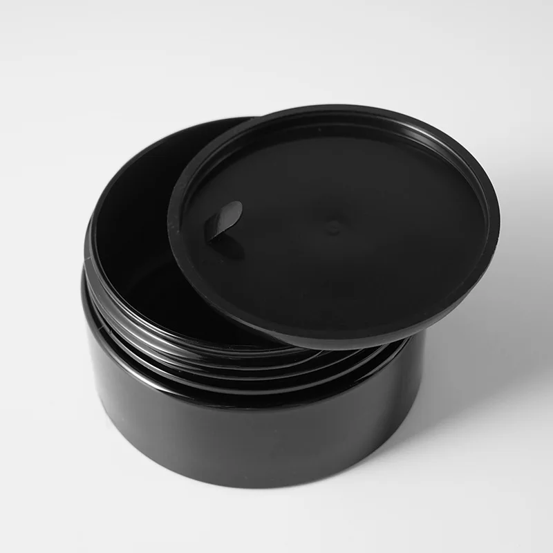 printed logo 50ml 8oz 250ml 100ml 300ml black jar pet 6 ozlow profile cosmetic container bottle and jars 200ml with black lids