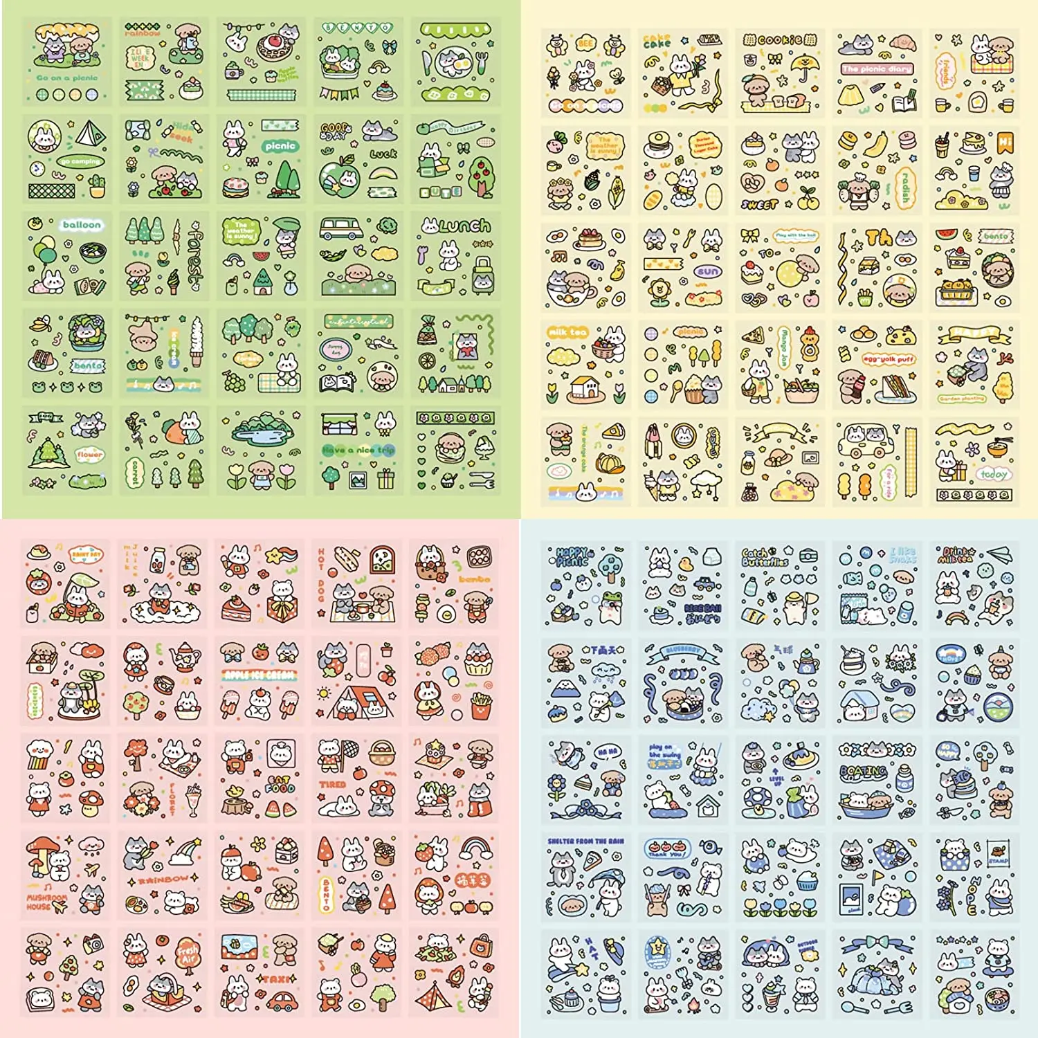 Cute Cartoon Animals Picnic Scrapbook Stickers 100 Sheets DIY Decoration PVC Paper Cute Cartoon Rabbits Dog Forest Theme Sticker
