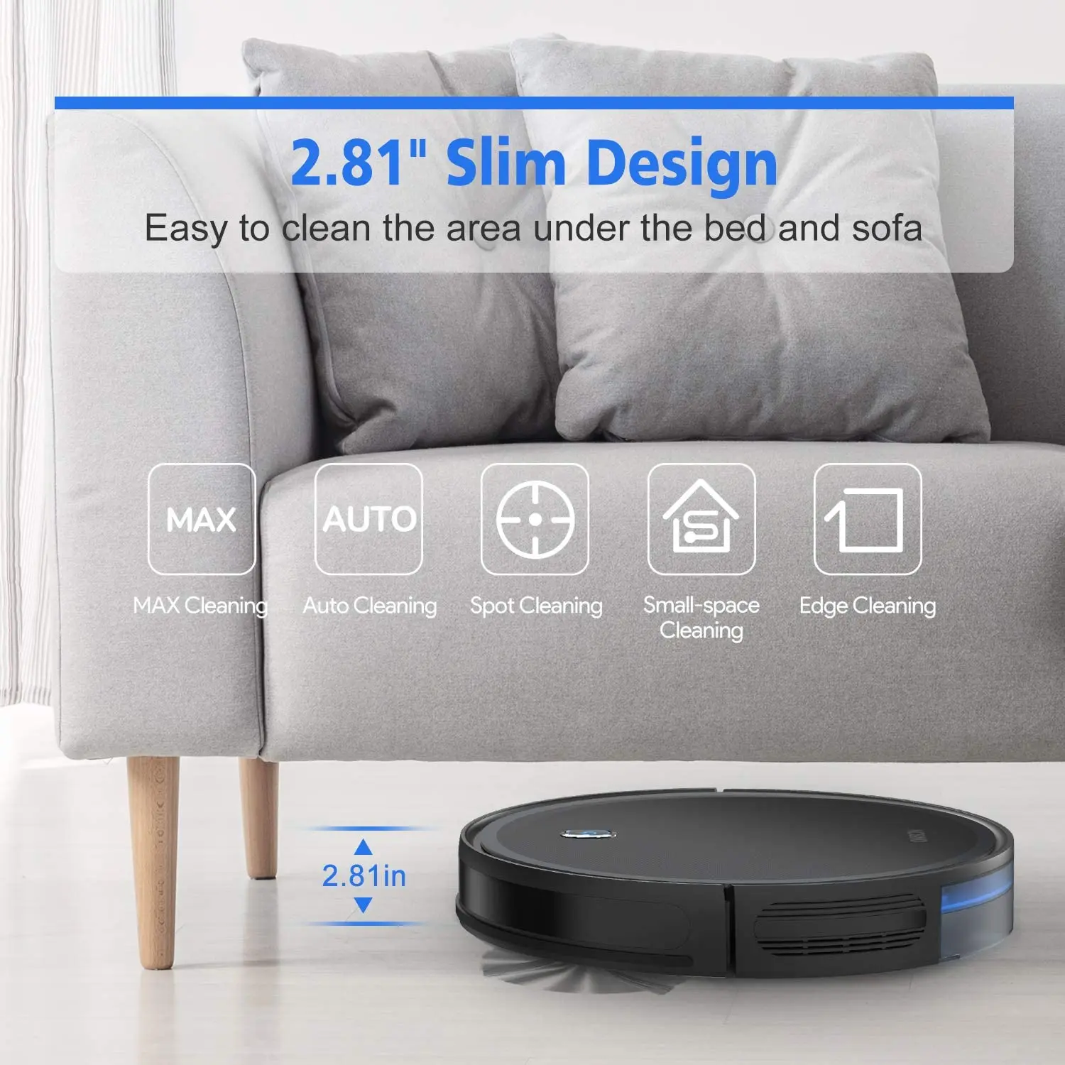 F007 US Warehouse Smart Vacuum Cleaner Slim Low Noise 1800Pa Intelligent Robot Vacuum Cleaner with Boundary Strip