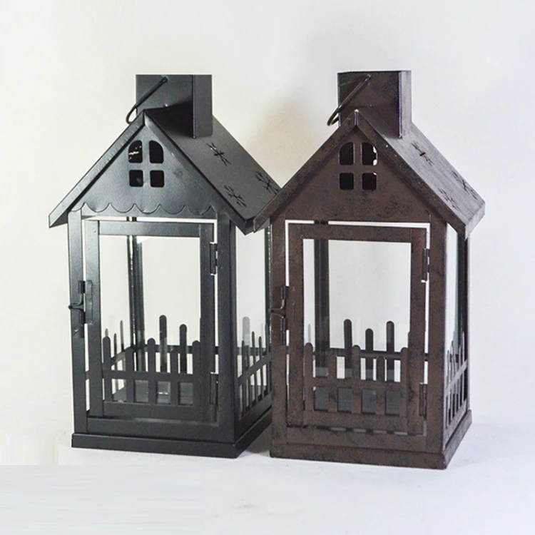 European Style Outdoor Courtyard Shabby Chic Home Decoration Antique Black Garden Christmas Hanging Metal Lantern