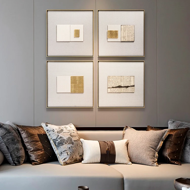 Artits original design Framed golden foil luxury wall decoration rice paper canvas gold wall art For office wall decor