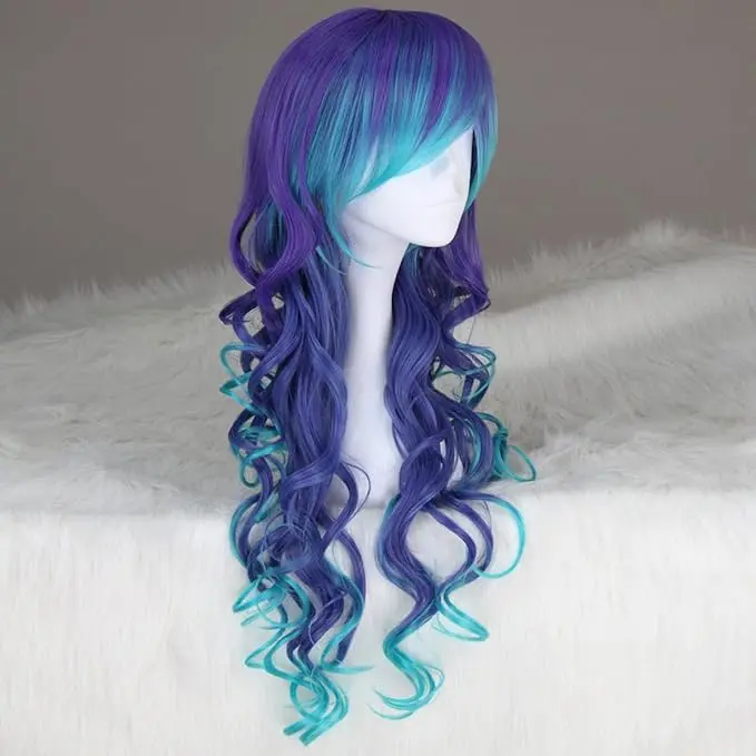 Factory Cheap Price Long Wavy Curly Gradient Blue and Purple Mera Mermaid Wig for Women Perfect for Stunning Looks