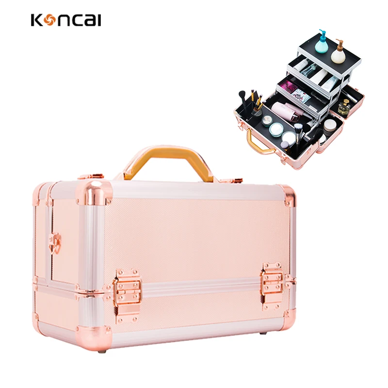 FAMA factory KONCAI Customized Fashion design high quality professional aluminum beauty box glitter makeup case travel portable beauty case