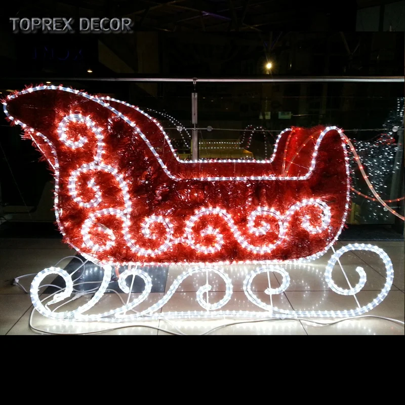 Christmas Outdoor Decorative LED 3D Motif Lights PVC Reindeer Sleigh Holiday Lighting White & Red Emittance IP65 Rated