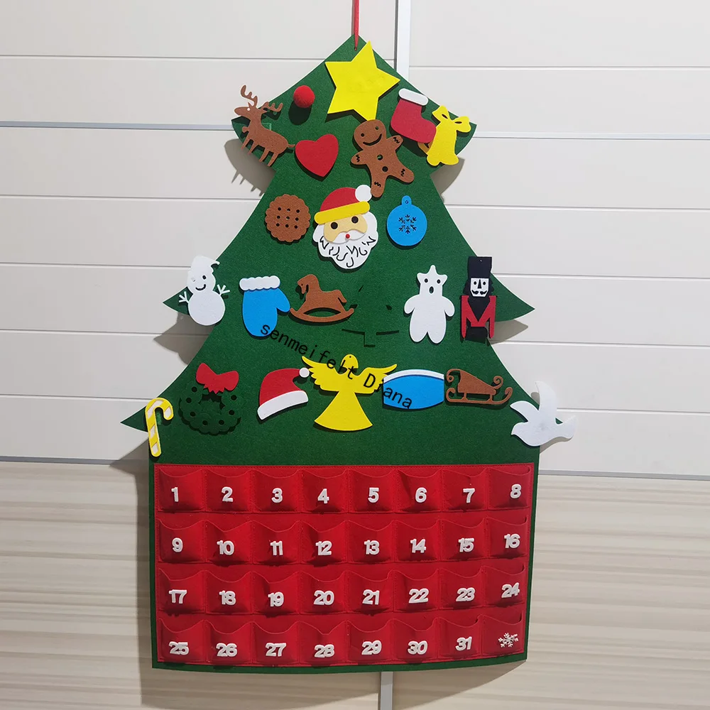 2022 new design DIY Christmas Tree Countdown Calendar Felt Christmas Tree Advent Calendar 31 Days