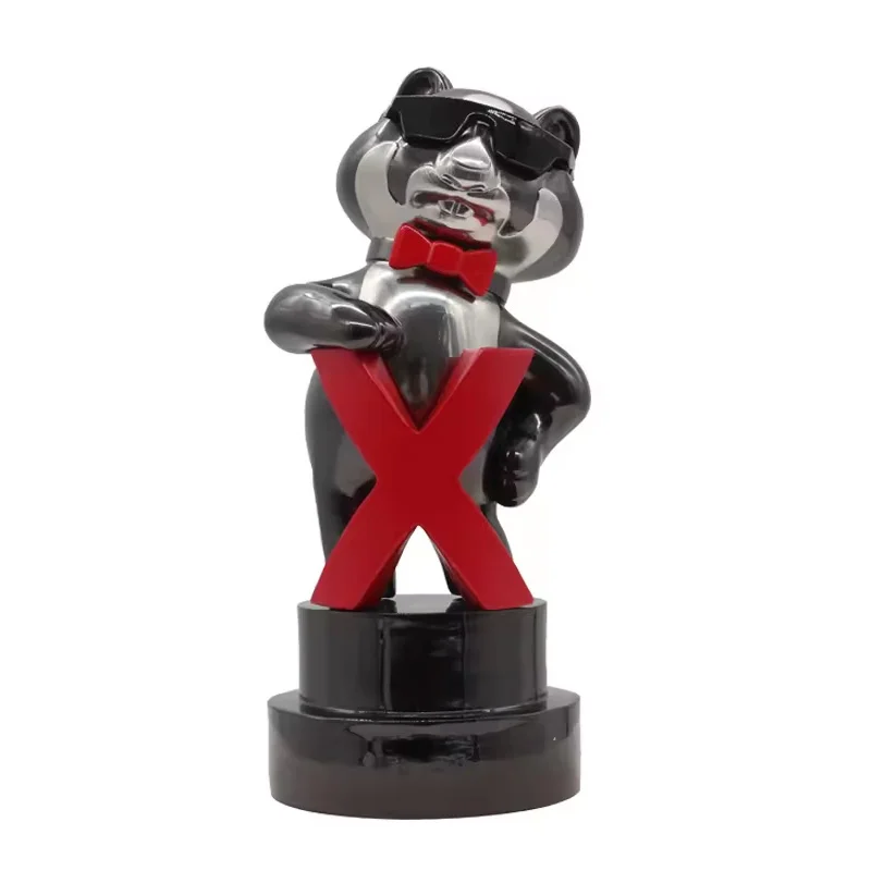High quality electroplated zinc alloy animal model metal crafts black bear metal ornaments bear trophies and awards