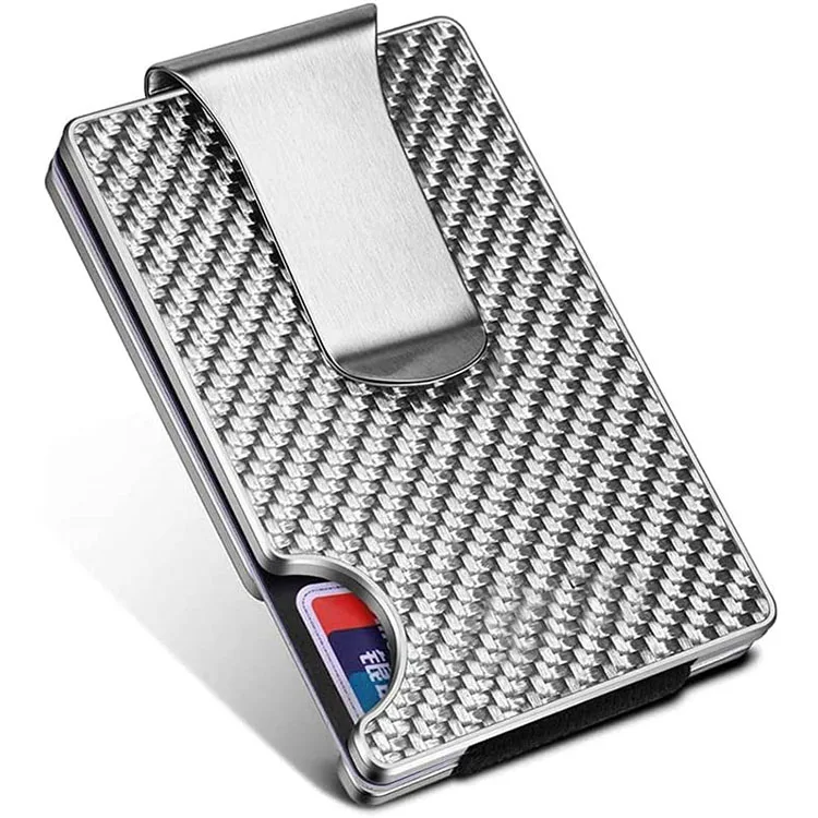 
2021 New Style Fashion Luxury Minimalist Metal Credit Modern For Men Customizable RFID Leather Money Clip Card Holder Wallet 