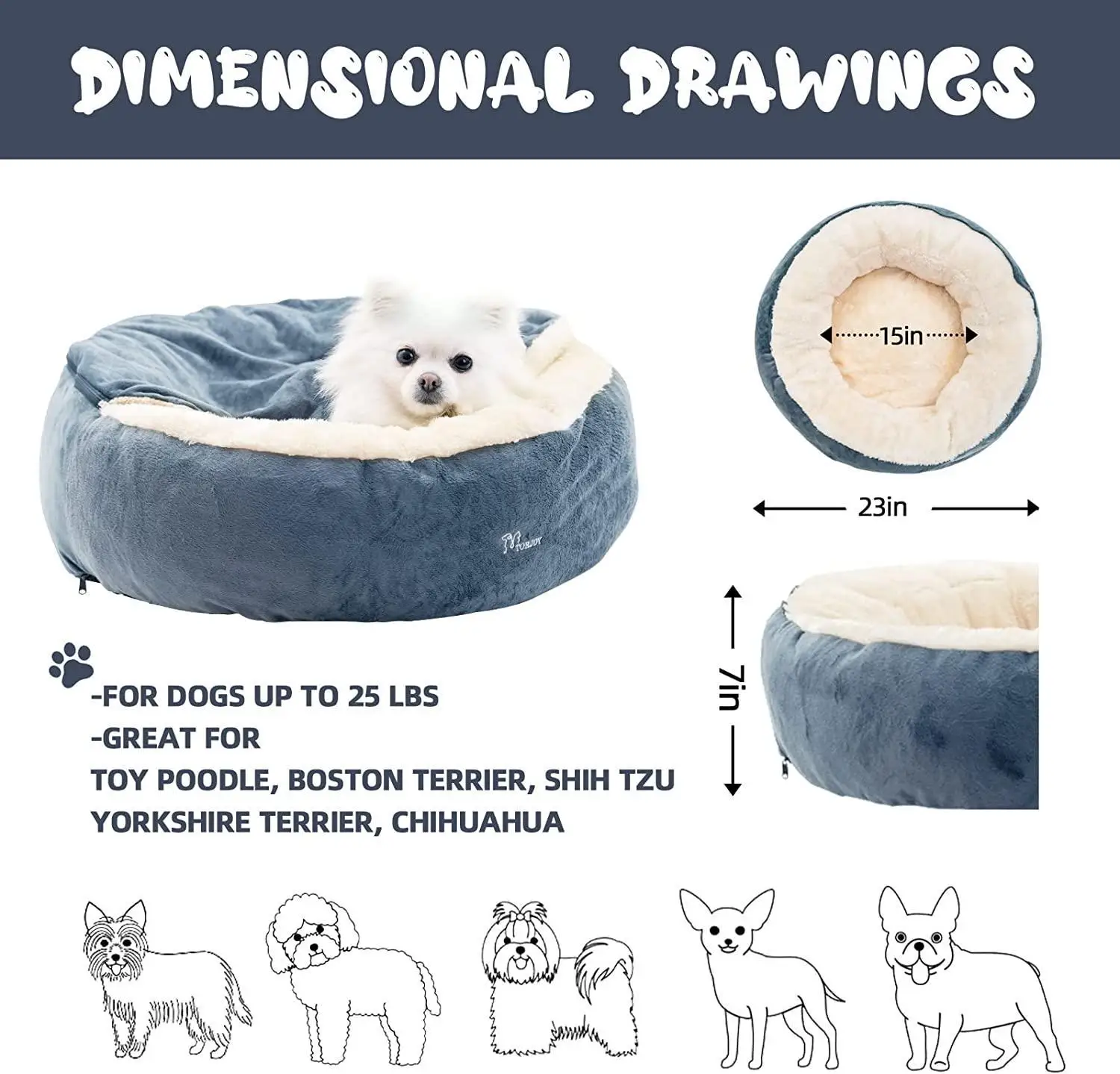 ZYZPET Pet Beds for Cat,Calming Premium Plush Improved Sleep,Washable,Non-Slip Bottom (24 x 24 x 7, Gray)
