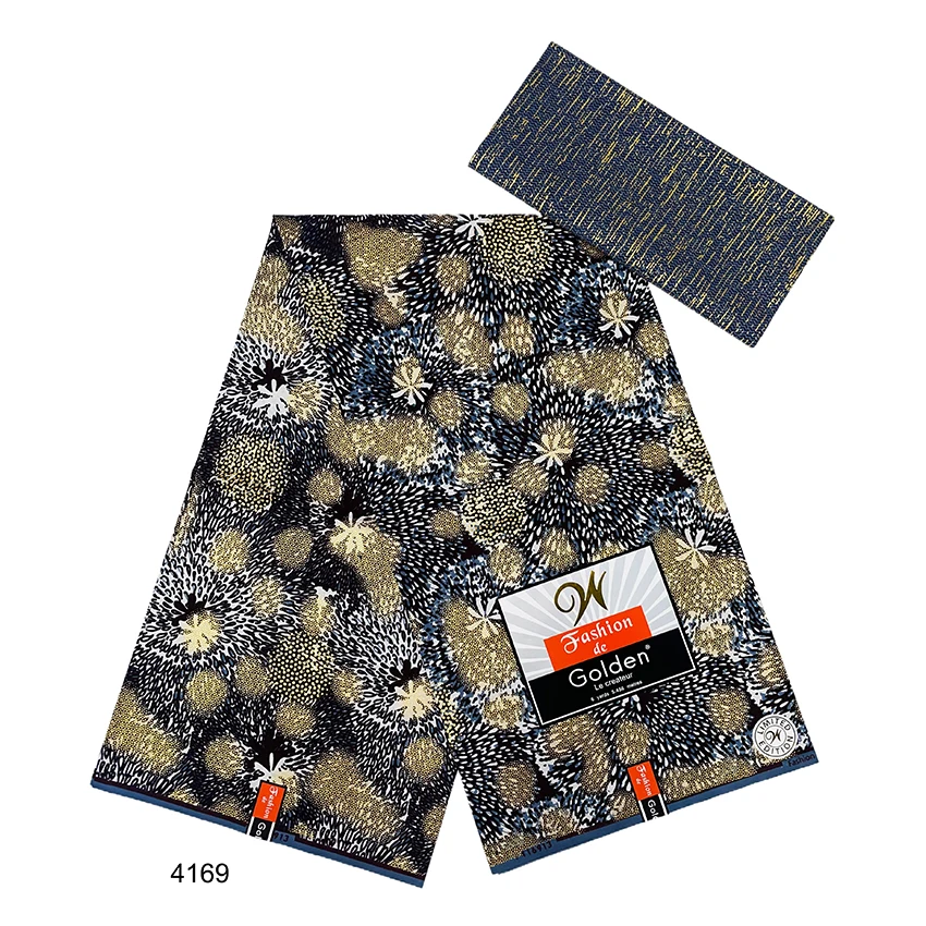 2024 Newest African Kente Fabric gold Real Wax Fabric Nigeria Ghana Style Tissu Sewing Dress Craft DIY Cotton 4+2 yards