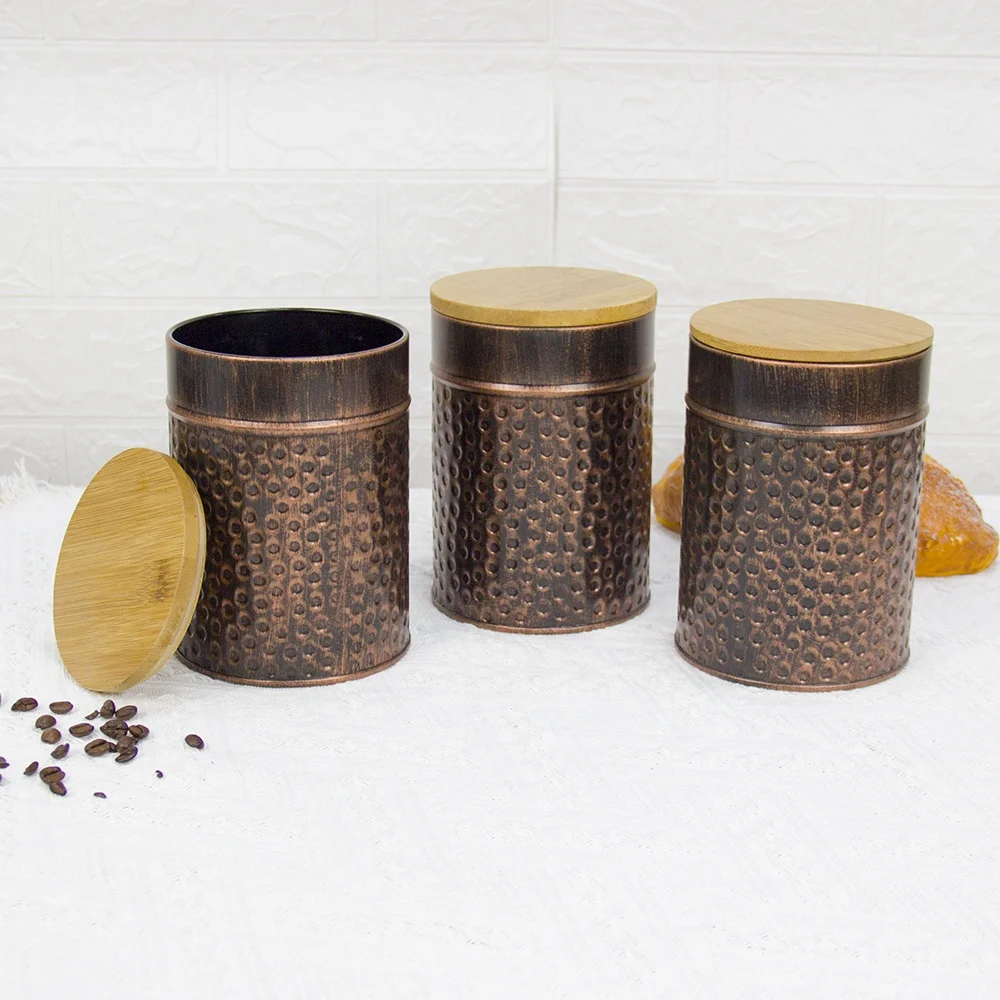 Hammered Antique Copper Stainless Steel Food Storage candy Container Flour Canister with Rubber seal lid