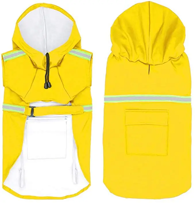 Hot Sale Pet Yellow Stripe Large Dog Raincoat With Hood Large Dog Rain Coat Jacket Reflective Adjustable Pet Dog Raincoat