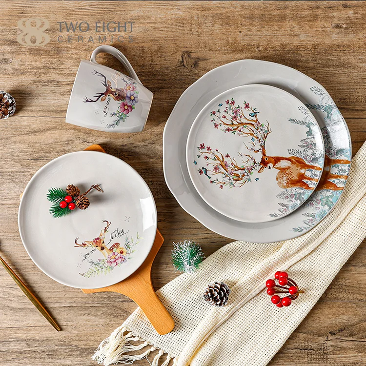 Best-selling Party Christmas Ceramic Plates porcelain coffee mugs Tableware Crockery Dinner sets dinnerware