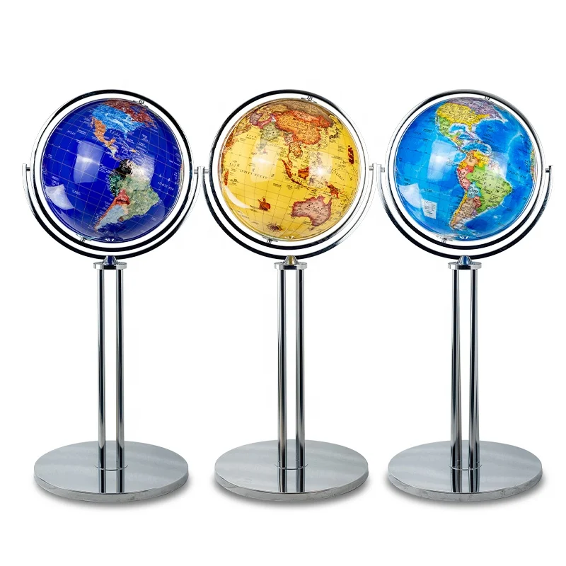 Seeball 100 cm four-column vertical bright chrome universal globe cosmic metal decorative earth globe rotating energy saver