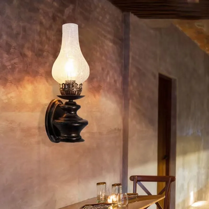 Old-fashioned Kerosene Antique Lamp Coffee Shop Hotel Corridor Frosted LED Wall Light