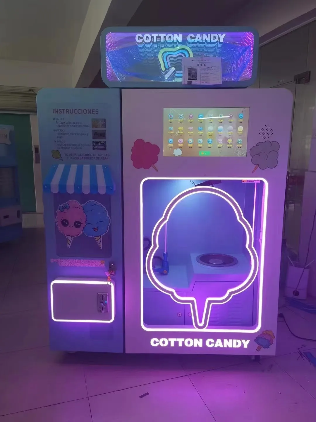 Professional Steel Coin-operated Entertainment Center Full Automatic Cotton Candy Vending Machine