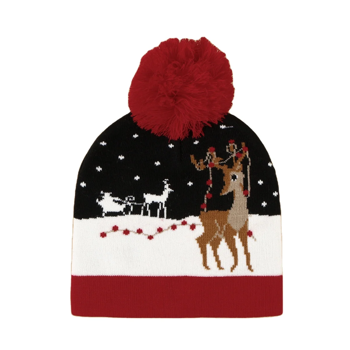 Christmas Pattern wool hat vintage British Style fashion cotton knitting hat with pom pom outdoor winter hats Wholesale