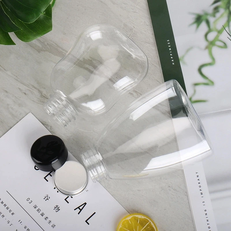 Custom Clear PET Plastic Round Beverage Bottle for Homemade Juices, Smoothies, Milk and Drinks Recyclable Plastic Juice Bottles