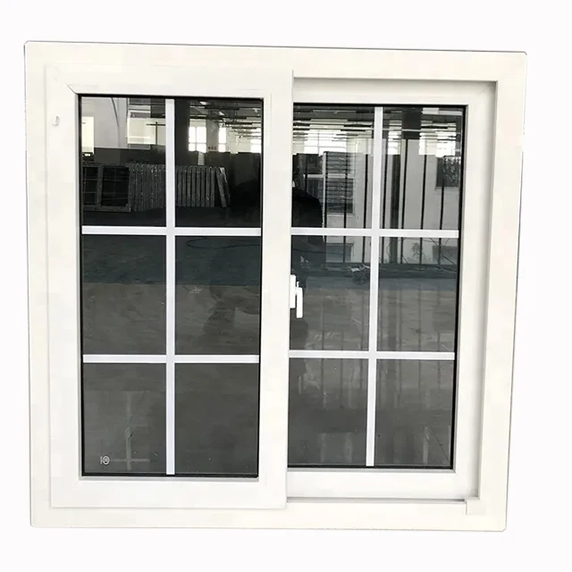 with grill mosquito mesh PVC Double pane sliding glass windows UPVC vinyl sliding window