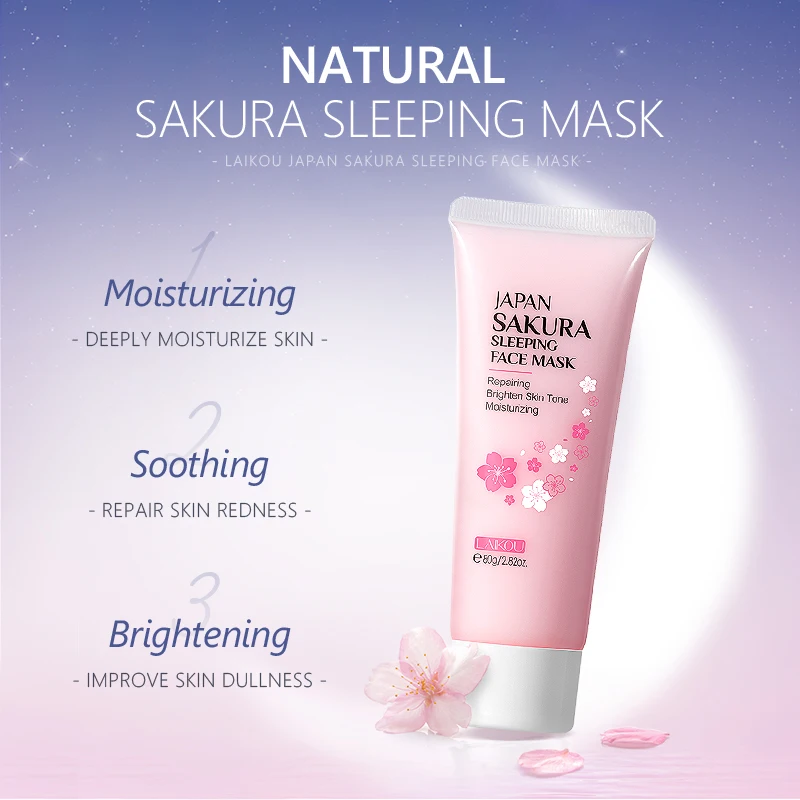 Natural Skincare Products LAIKOU Sakura Sleeping Face care Brighten dull skin night cream 80g
