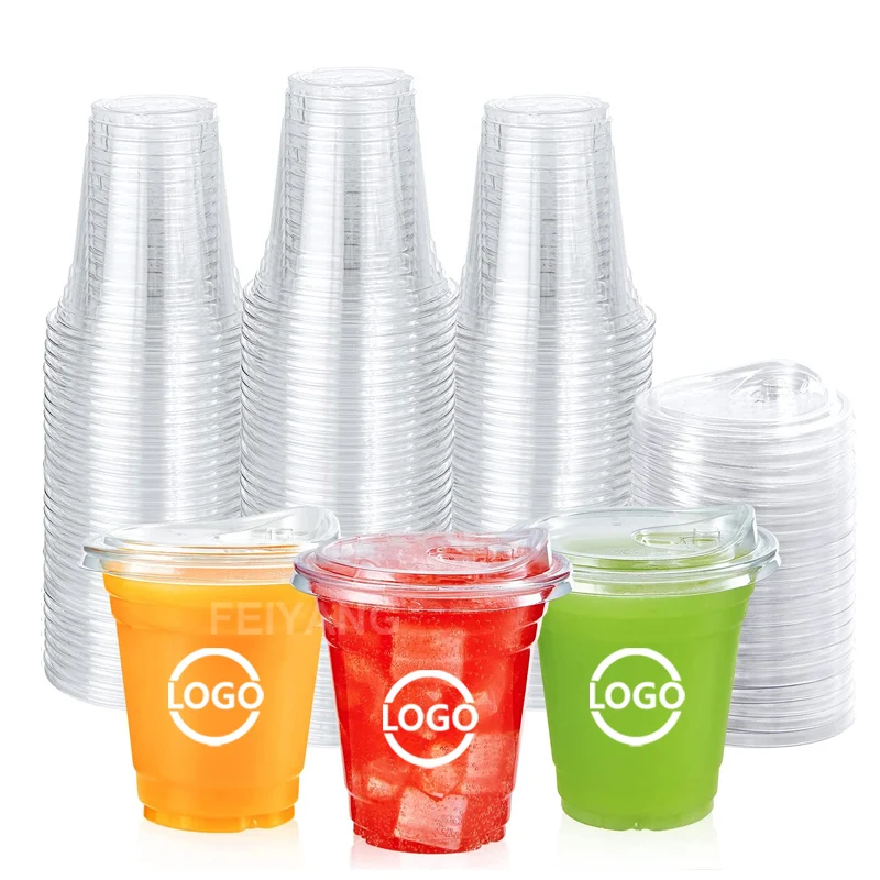 Clear Plastic Disposable Plastic Cups For Iced Coffee Bubble Boba Milk Tea Smoothie With Flat Lids Or Dome Lids Custom Logo