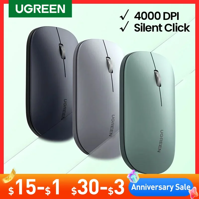 UGREEN Mouse 4000 DPI Wireless Mice 40db Silent Click For MacBook Pro M1 M2 iPad Tablet Computer Laptop PC 2.4G Wireless Mouse