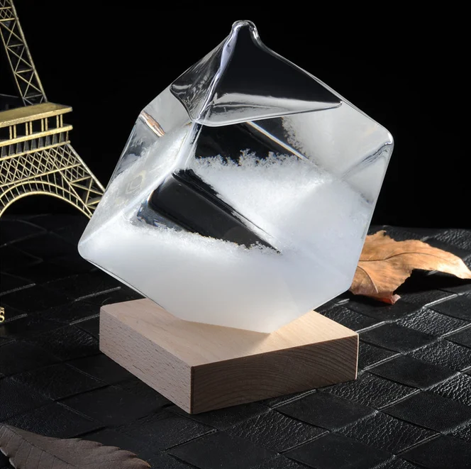 Custom LOGO New Product Desktop Decoration Crafts Cube Shape Storm Glass Cloud Bottle Home Decoration Objects
