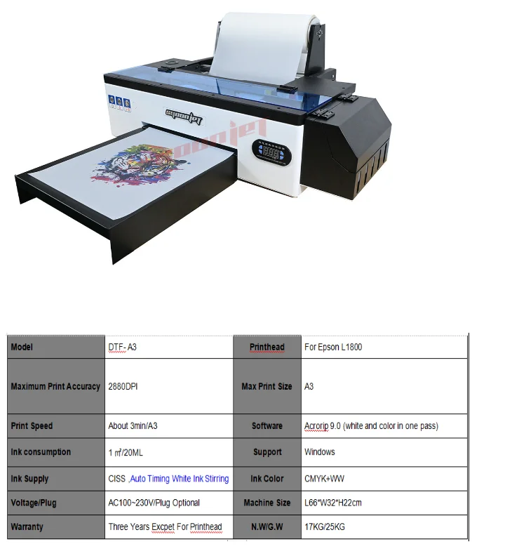 A3 Size DTF Roll Printer R1390  With Oven Machine  A3 Size Roll Film With 600ml DTF Ink With 1kg Powder