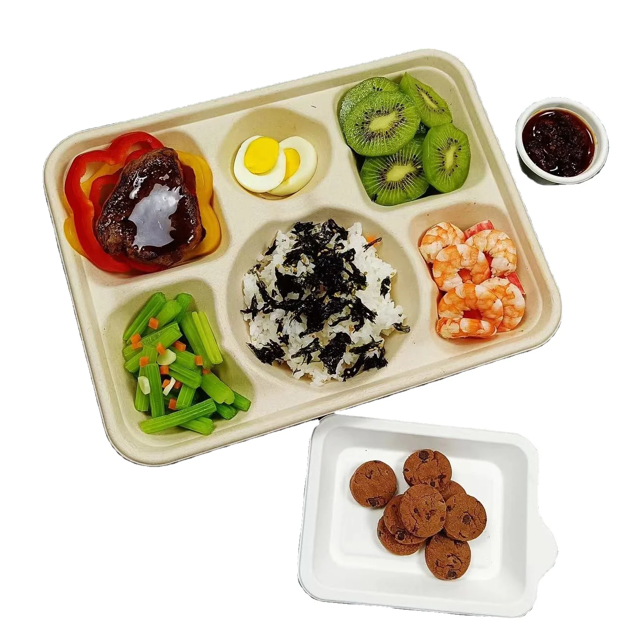 Shandong New Sky Factory Direct 6 Compartment Eco Friendly Bagasse Compostable Biodegradable  Food Container Paper240428
