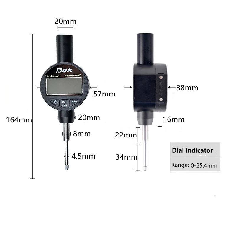 Digital Dial Indicator 0.01mm/0.0005' Digital Probe Indicator Dial Test Gauge Range 0-25.4mm Dial Test Indicators