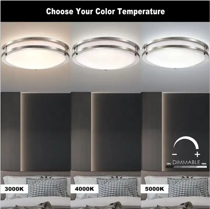 Close-to-Ceiling 15W 25W  LED Ceiling Light Fixture 3CCT 5CCT Double Rings Flush Mount Light Fixture Ceiling Lamp