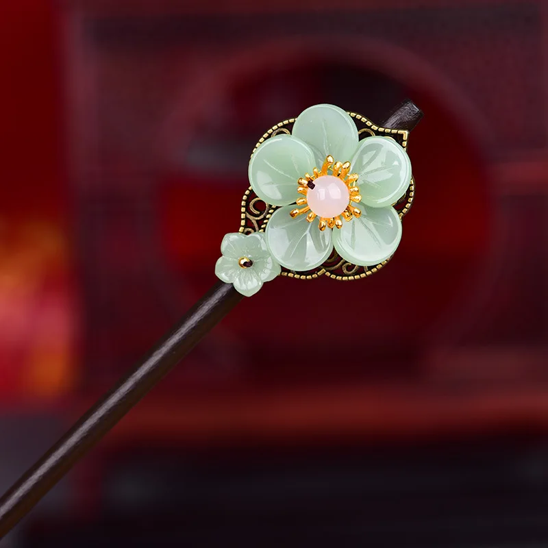 Wholesale Glazed Flower Antique Chinese Style Hairpin Wooden Hairpin Headdress Ancient Han Suit Qipao Jewelry Daily Accessories
