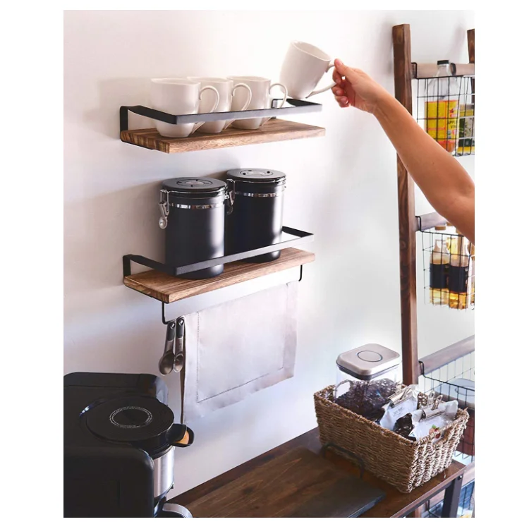 
Wooden Floating Shelves Wall Mounted Storage Shelves for Kitchen, Shelf Wall Decor for Living Bathroom,Set of 2 Carbonized Black 