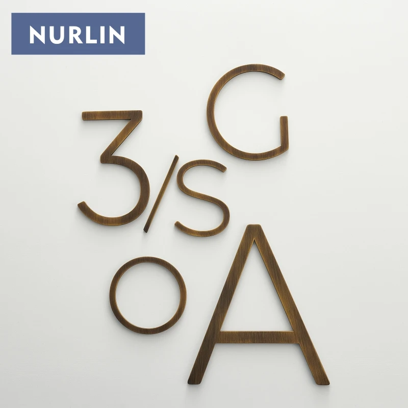 Nurlin Solid Brass Customizable Old Bronze Antique Brass House Office Company Park Number Letter Sign 3D Floating Signature
