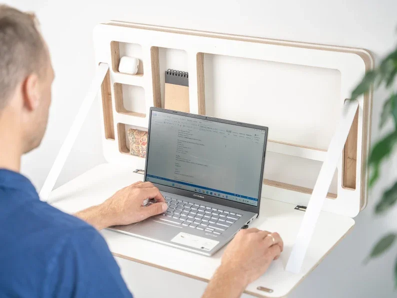 XIANGLONG Minimalist Space Saving Floating Plywood Murphy Desk Wall Mounted Folding Laptop Desk
