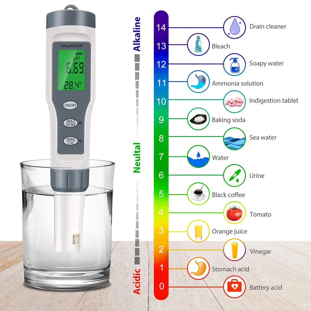 XINGBA Portable Digital PH Meter 0.00-14.0 PH Tester TDS