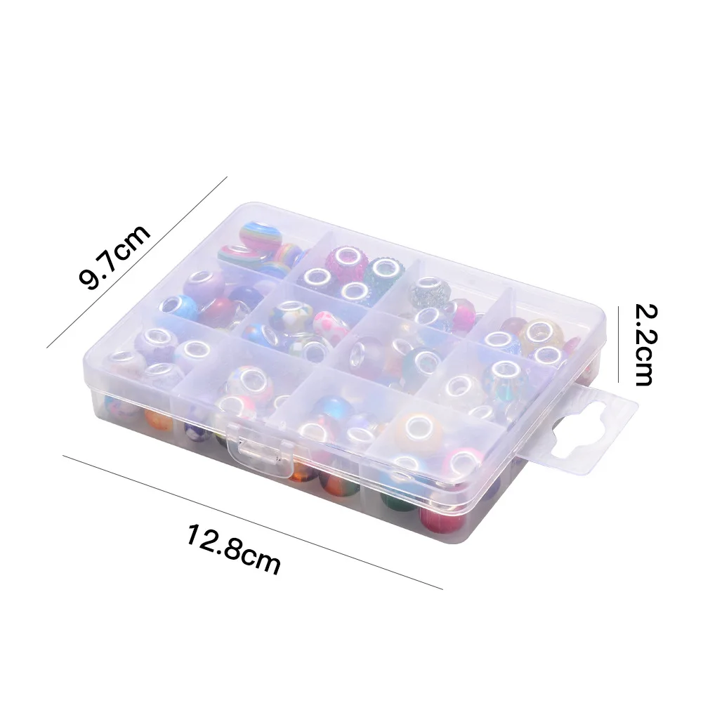 Hobbyworker 96pcs 14*9mm European Colorful Acrylic Large Hole Mix Beads Bracelet Necklace Jewelry