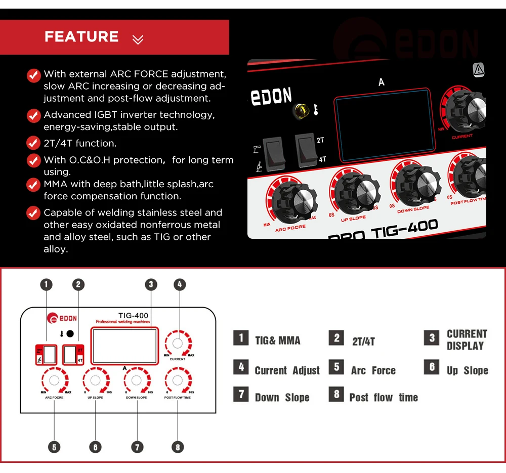EDON inverter DC TIG/MMA welding machine welder 400amp maquina de soldar