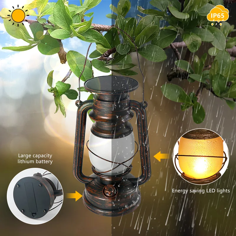 Vintage Outdoor Solar LED Camping Lantern 2 Modes Retro Style Hanging COB Bulb ABS/PC Body White Red Green Colors Garden Use
