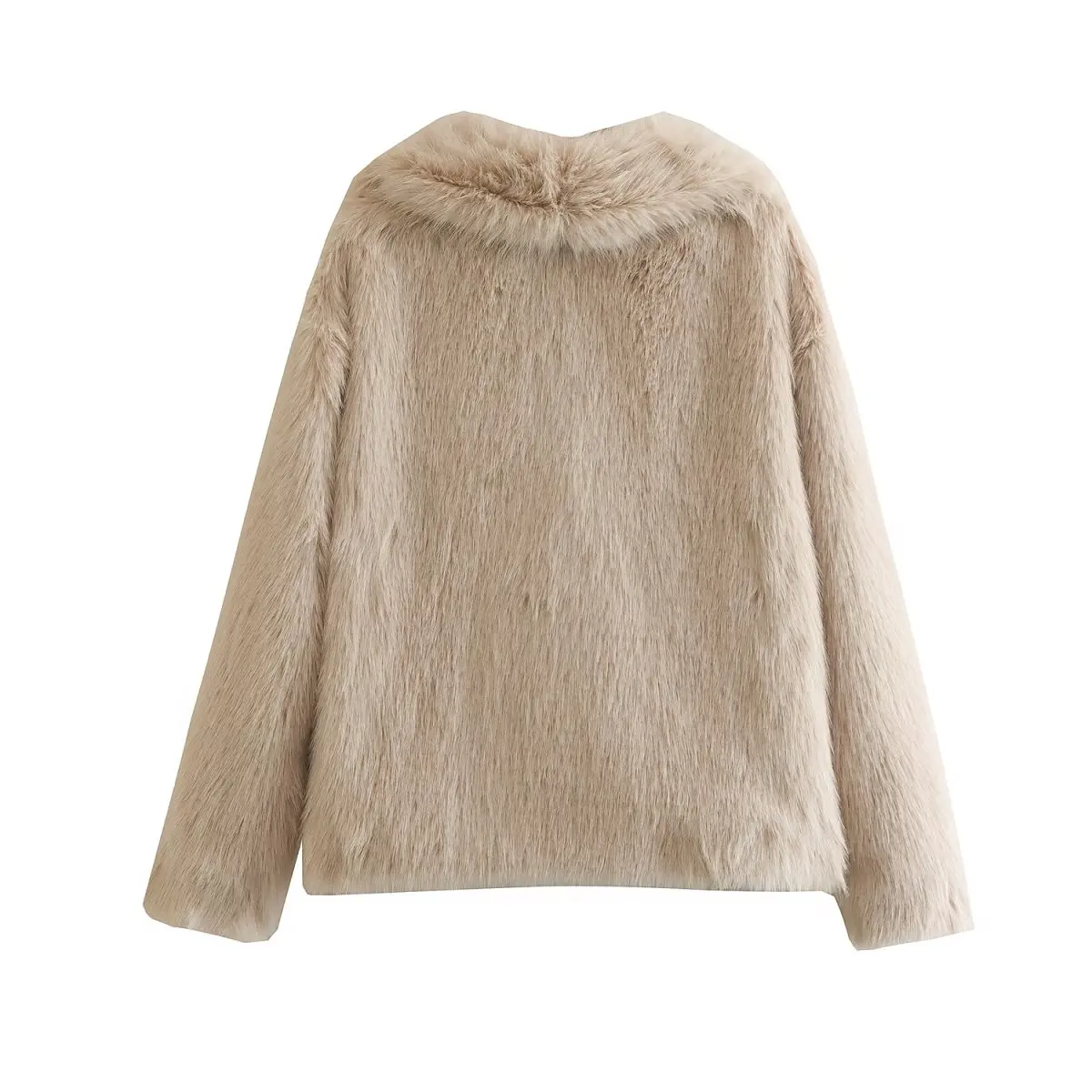 European American Style Turn Down Collar Wool Overcoats Khaki Women Faux Fur Cropped Coat