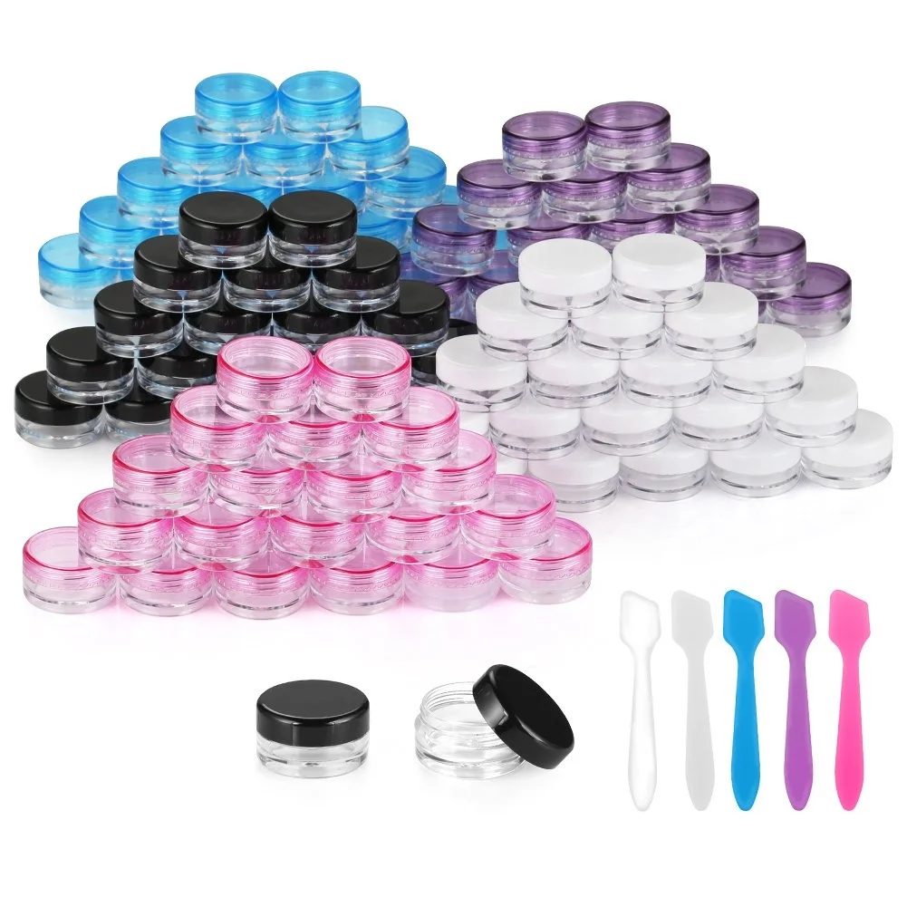 Empty 5ml and 10ml Transparent Mini size jar with Blue Red Pink Dome Lids for Eye Face Cream Lotion Cosmetic Container Pot