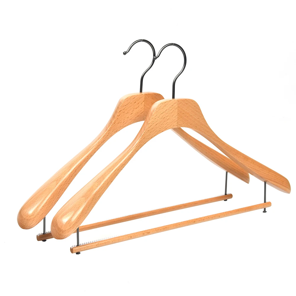 Custom logo branded clothes hanger hotel closet deluxe beech wooden coat hangers for display