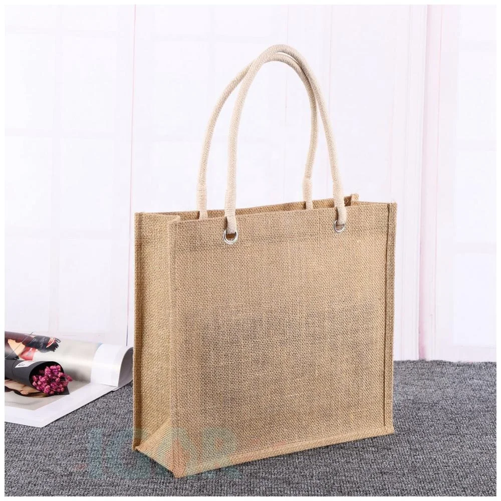 Сумка для покупок из джута с натуральным трафаретом, 35x32x12 см