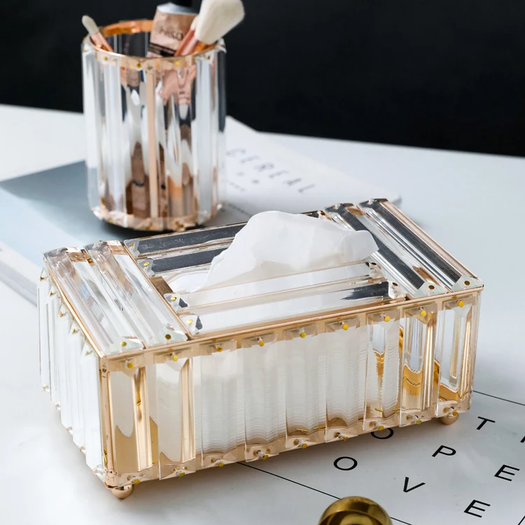 Tissue Box New Home Decorative Container Luxury Gold Facial Car Holders Cover Metal Glass Paper Rhinestones Crystal Tissue Box