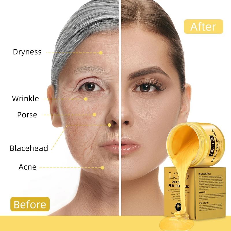 24k gold mask OEM/ODM wholesale Anti Wrinkle And Moisturizing Collagen Peel Off Face Mask 24k Peel Off Gold Facial Mask