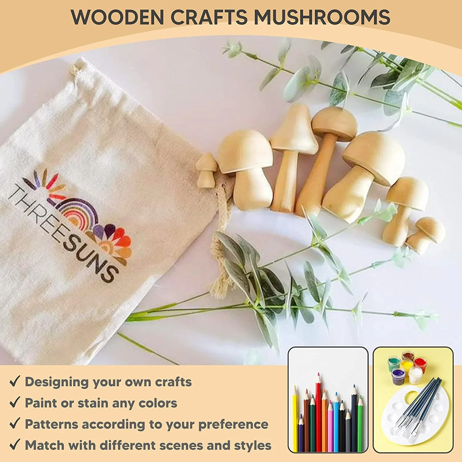 Innovation Kids Wood Craft Unfinished Wooden Mushroom Drawing Painting Kits Crafts Art and Kit