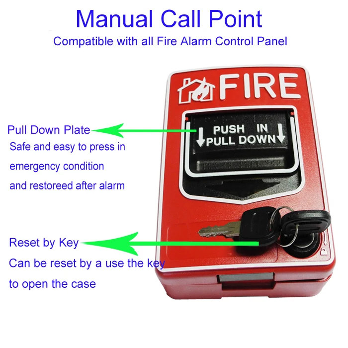 2 wire Manual Call Point with pull down plate without breaking glass used for fire alarm system