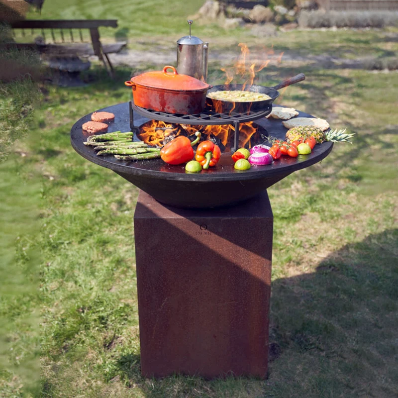 New Fireplace Wood Fired Smoker Brazier Kitchen Commercial Rusty Metal Fire Pit Outdoor Charcoal Corten Steel Barbecue Bbq Grill