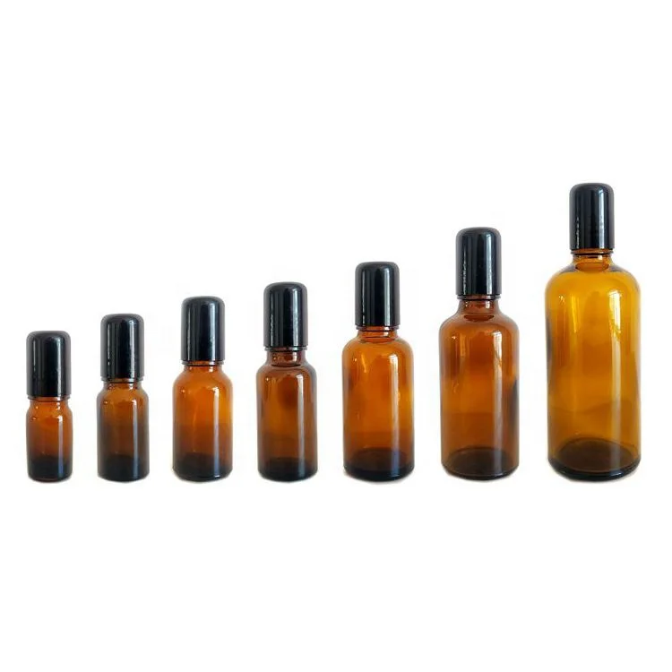 
10ml 15ml 20ml 30ml 50ml 100ml Matte Black Amber Glass Roll on Bottles Stainless Steel Roller Ball for Perfume Essential Oil 