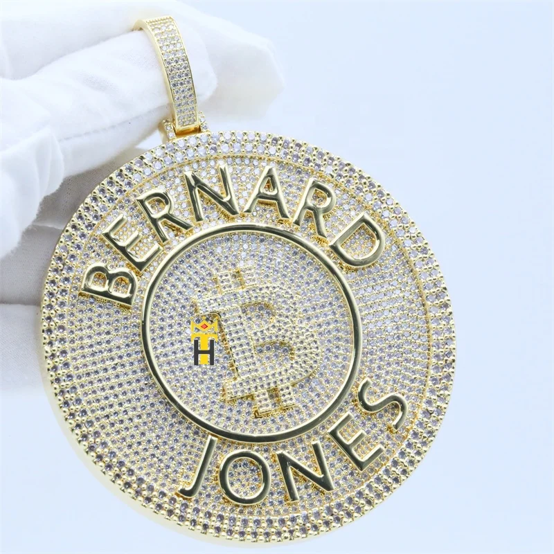 Hip hop gold plated iced cz diamond pendant sign disc custom letter necklace pendant